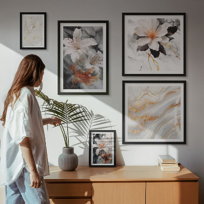 Framed photo set Floral marble background elegance