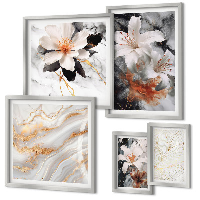 Framed photo set Floral marble background elegance