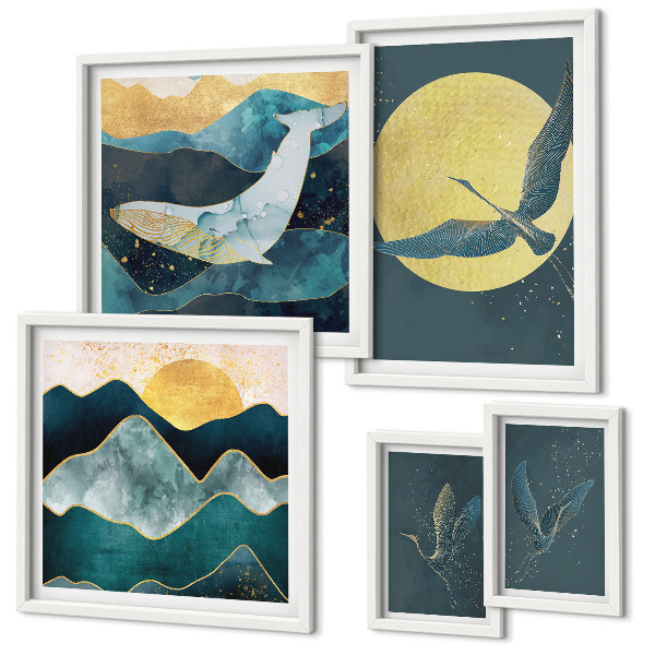 Framed photo set Birds mountains modern style