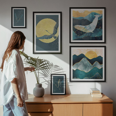 Framed photo set Birds mountains modern style