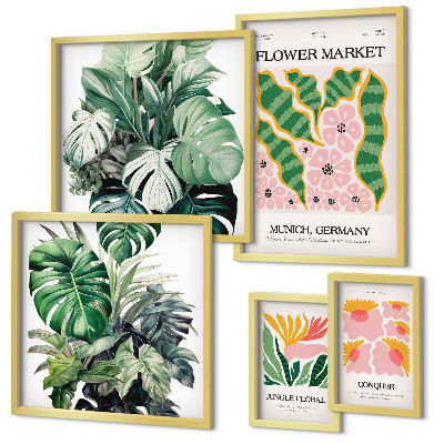Set of 5 wall art pieces Plant motifs boho flowers