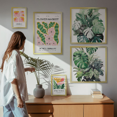 Set of 5 wall art pieces Plant motifs boho flowers