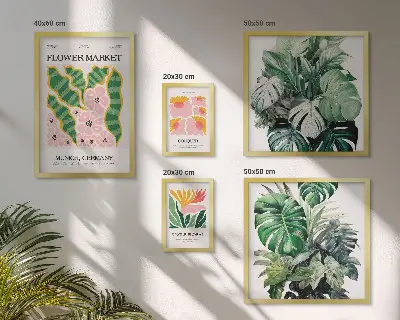 Set of 5 wall art pieces with bohemian flower plant motifs