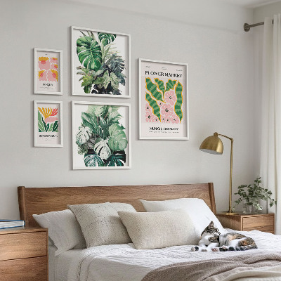 Set of 5 wall art pieces Plant motifs boho flowers