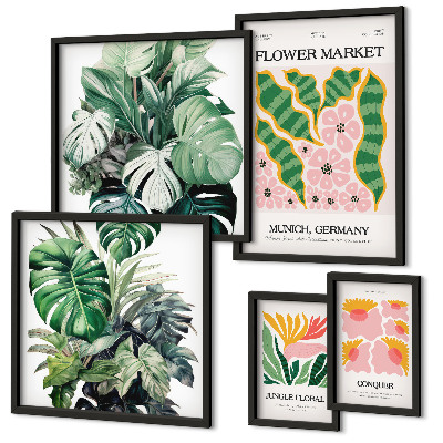 Set of 5 wall art pieces Plant motifs boho flowers