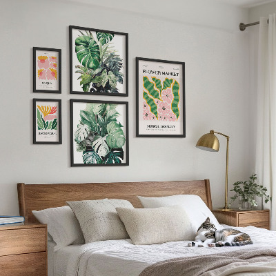 Set of 5 wall art pieces Plant motifs boho flowers