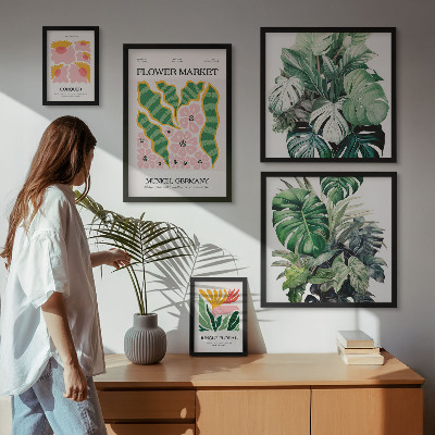 Set of 5 wall art pieces Plant motifs boho flowers