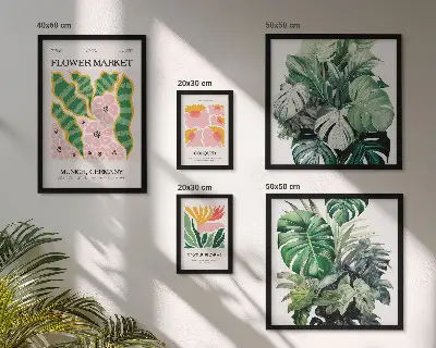 Set of 5 wall art pieces with bohemian flower plant motifs