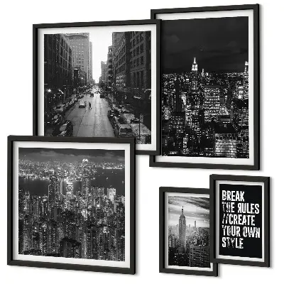 New York City black and white framed photo set set of views