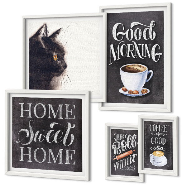 Framed photo set Coffee cat positive slogans