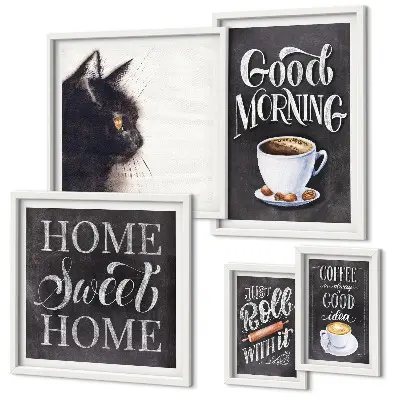 Coffee cat positive slogans framed photo set 