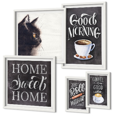 Framed photo set Coffee cat positive slogans