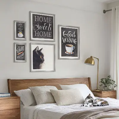 Coffee cat positive slogans framed photo set 
