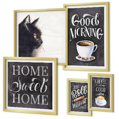 Coffee cat positive slogans framed photo set 