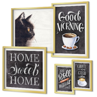 Framed photo set Coffee cat positive slogans