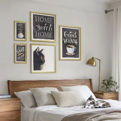 Coffee cat positive slogans framed photo set 