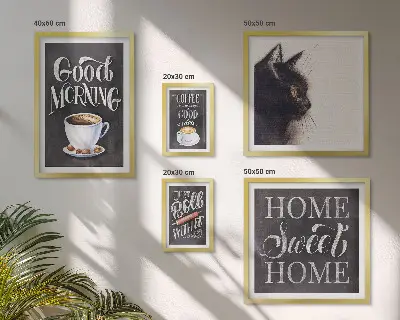 Coffee cat positive slogans framed photo set 
