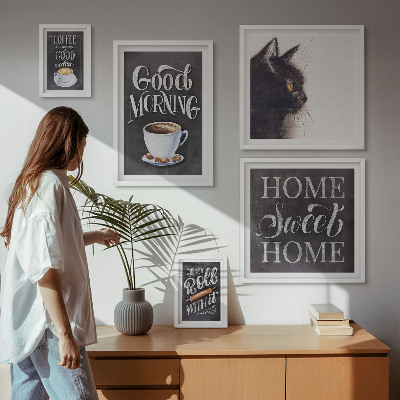 Framed photo set Coffee cat positive slogans