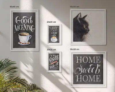 Coffee cat positive slogans framed photo set 