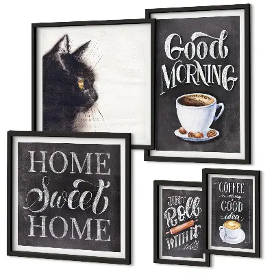 Coffee cat positive slogans framed photo set 