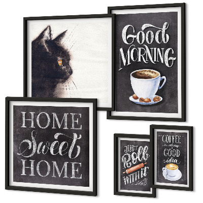 Framed photo set Coffee cat positive slogans