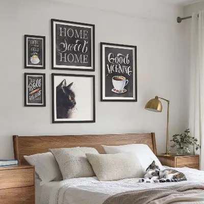 Coffee cat positive slogans framed photo set 