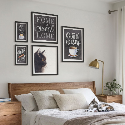 Framed photo set Coffee cat positive slogans