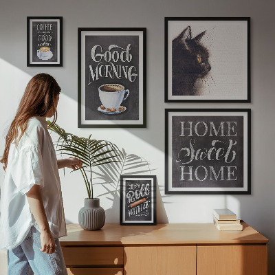 Framed photo set Coffee cat positive slogans