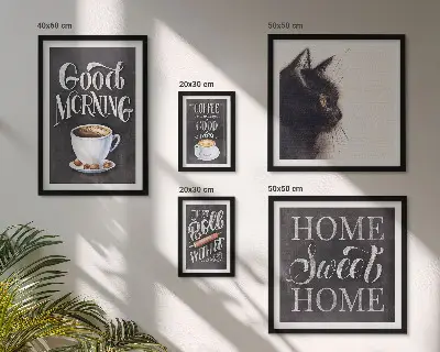 Coffee cat positive slogans framed photo set 