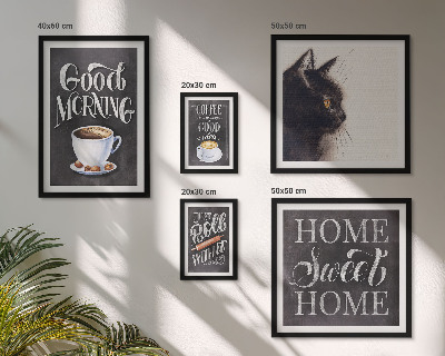 Framed photo set Coffee cat positive slogans