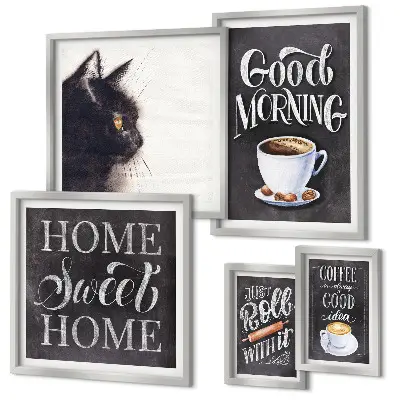 Coffee cat positive slogans framed photo set 
