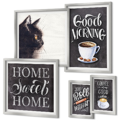 Framed photo set Coffee cat positive slogans