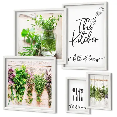 Kitchen herbs and cooking wall art set of 5 pieces