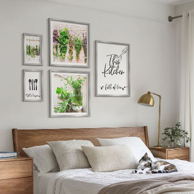 Set of 5 wall art pieces Kitchen herbs and cooking
