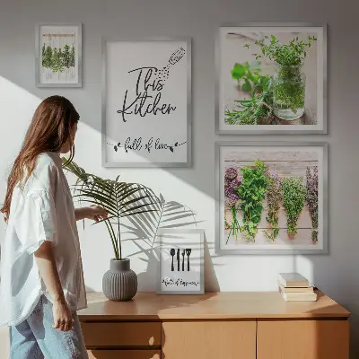 Kitchen herbs and cooking wall art set of 5 pieces