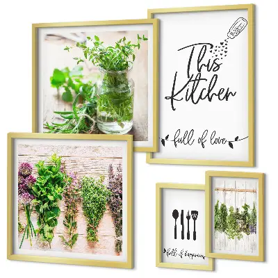 Kitchen herbs and cooking wall art set of 5 pieces