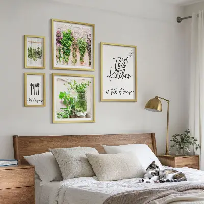 Kitchen herbs and cooking wall art set of 5 pieces