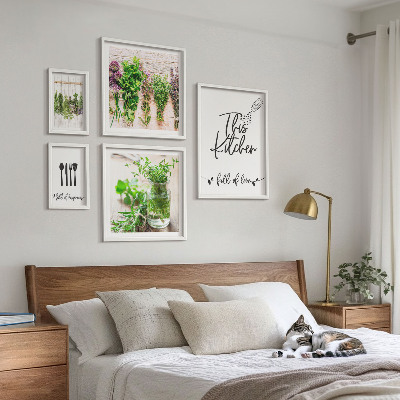 Set of 5 wall art pieces Kitchen herbs and cooking