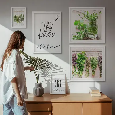 Kitchen herbs and cooking wall art set of 5 pieces