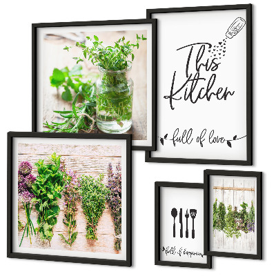 Set of 5 wall art pieces Kitchen herbs and cooking