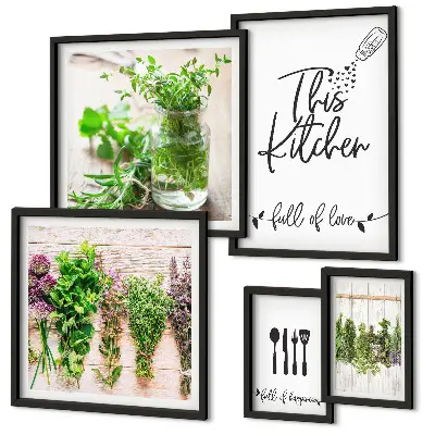 Kitchen herbs and cooking wall art set of 5 pieces