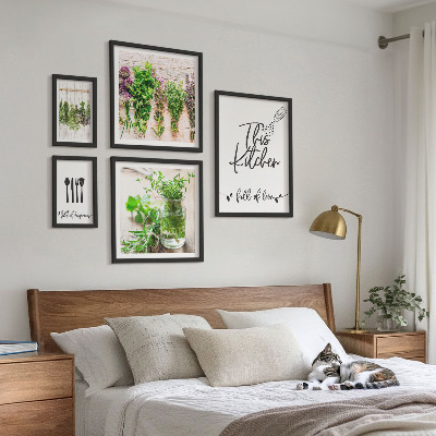 Set of 5 wall art pieces Kitchen herbs and cooking