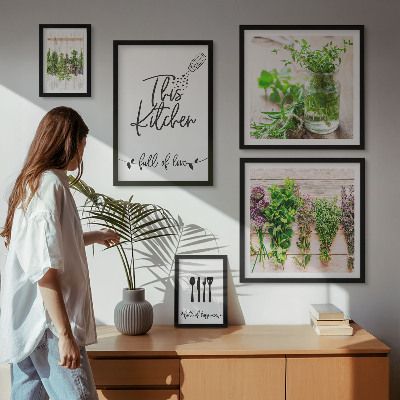 Set of 5 wall art pieces Kitchen herbs and cooking