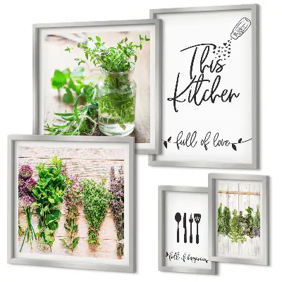 Kitchen herbs and cooking wall art set of 5 pieces