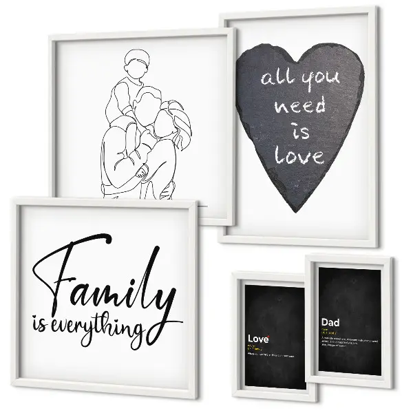 Gallery wall featuring themes of family values, love, and closeness