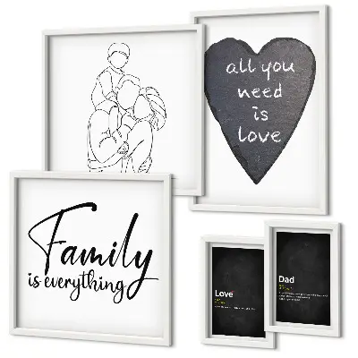 Gallery wall featuring themes of family values, love, and closeness