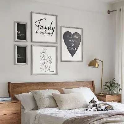 Gallery wall featuring themes of family values, love, and closeness