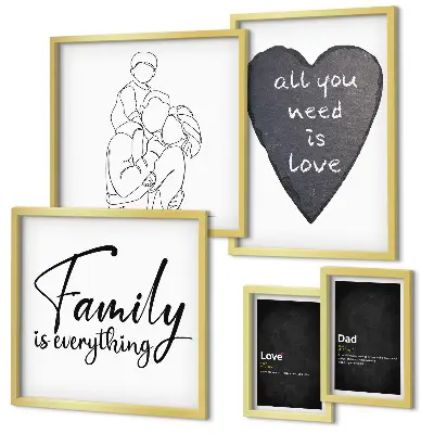 Gallery wall featuring themes of family values, love, and closeness