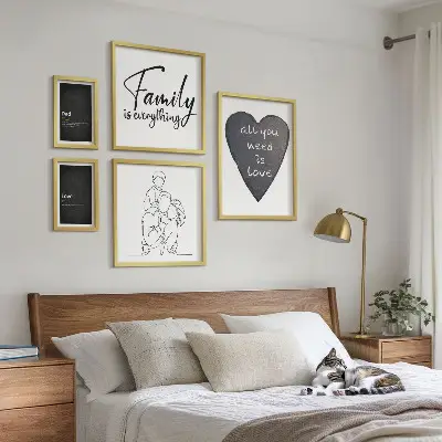 Gallery wall featuring themes of family values, love, and closeness