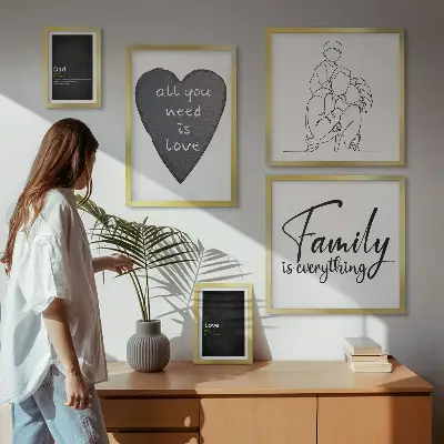 Gallery wall featuring themes of family values, love, and closeness